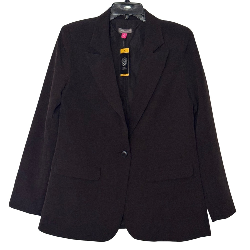 Vince Camuto Blazer Black Single Button Notched Lapel Women Medium NEW